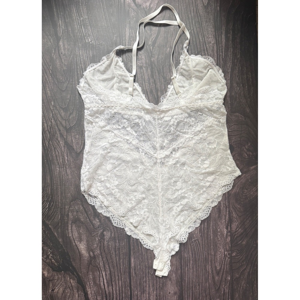 Avidlove White Floral Lace Bodysuit Teddy V-Neck Snap Bottom Large Adjustable